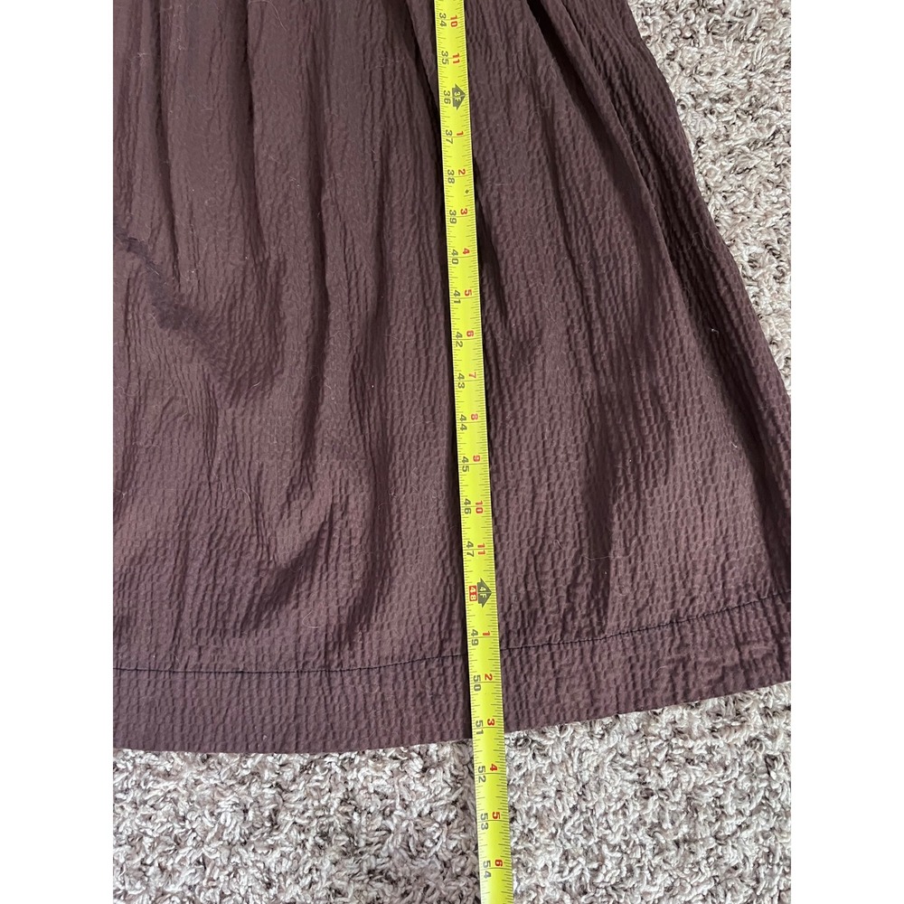 A New Day Brown Seersucker Puff Sleeve Midi Dress Smocked Back Square Neck Small - Picture 6 of 8